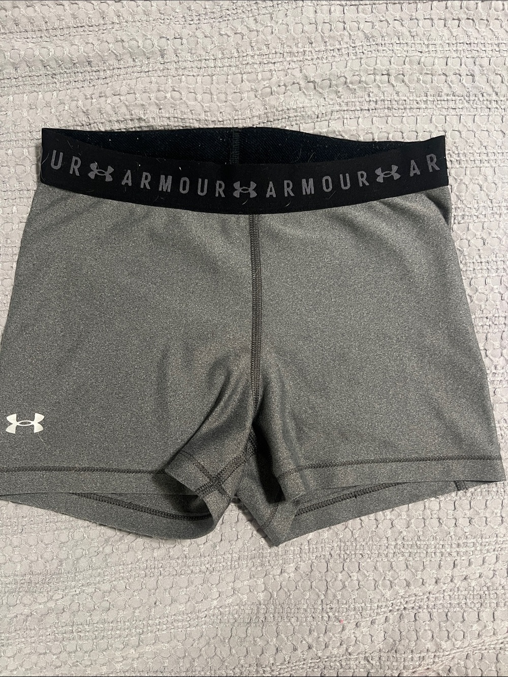 Under Armour Gray Women's Compression Bike Shorts with Black Branded Waistband